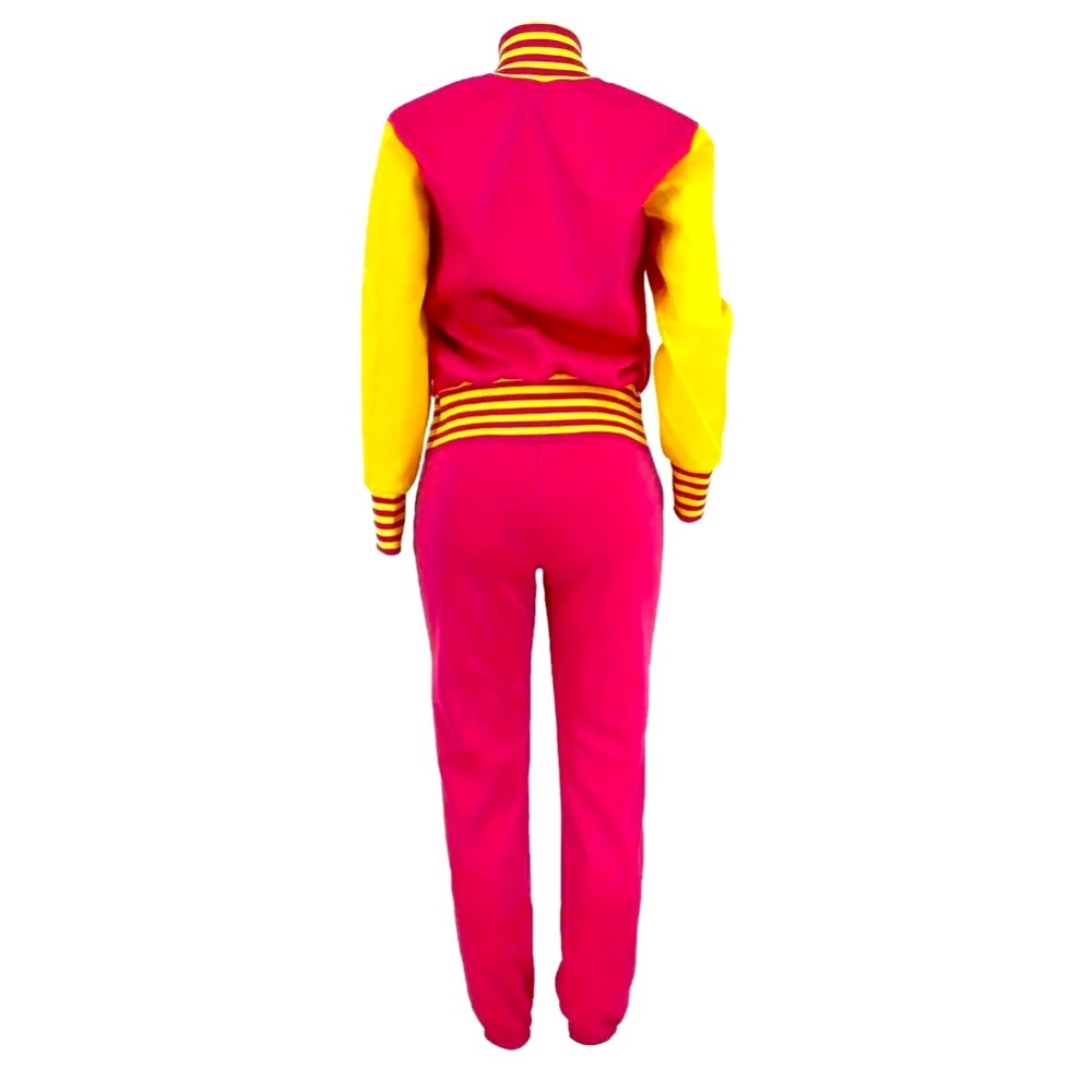 VARSITY JACKET & PANTS: Pink & Yellow w/Letter “B” Embroidery, NIP - Picture 4 of 10